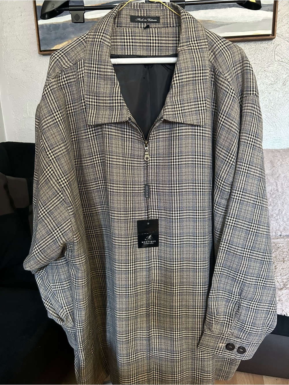 Men's Plaid Zip-Front jacket in Tan with trousers
